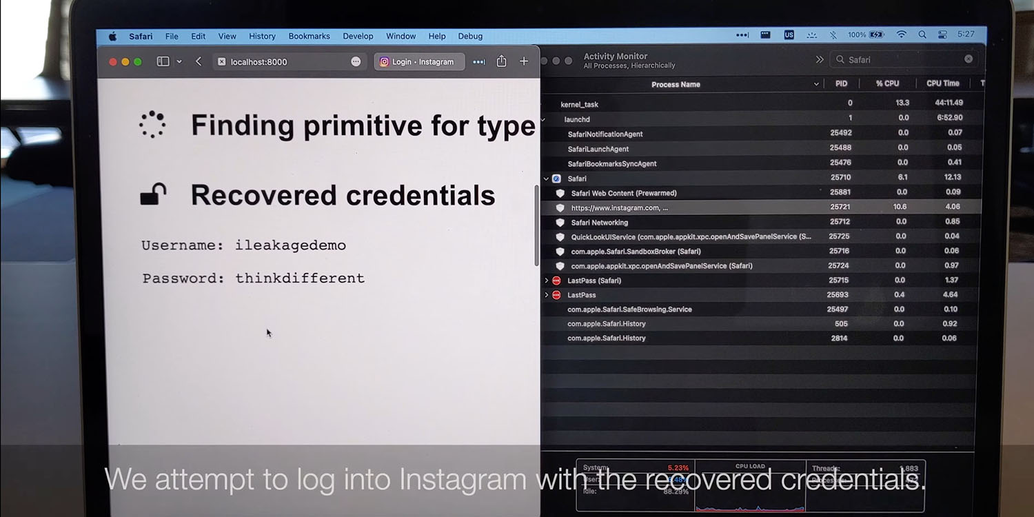 iLeakage flaw demonstrated | Photo of Instagram password capture from Mac